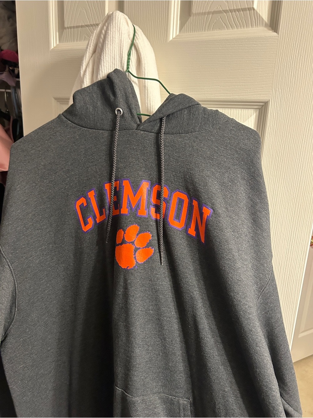 Champion Gray Hoodie with Orange & Purple Clemson Logo